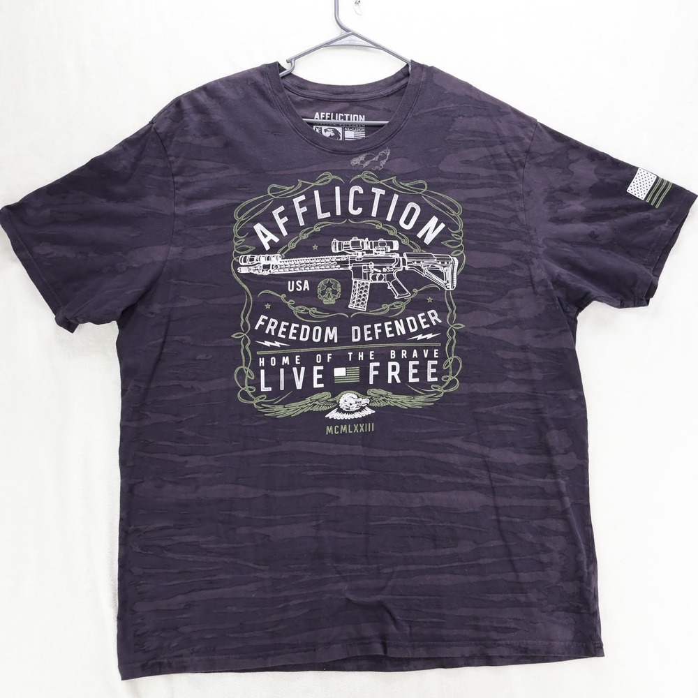 Affliction Freedom Defender Mens 4XL Black Camo Live Free Graphic T-Shirt USA
